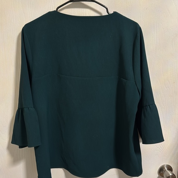 Ellie Kai Charlotte Textured Crepe Belle Sleeve Size XL Green Notched V-Neck - Picture 7 of 8